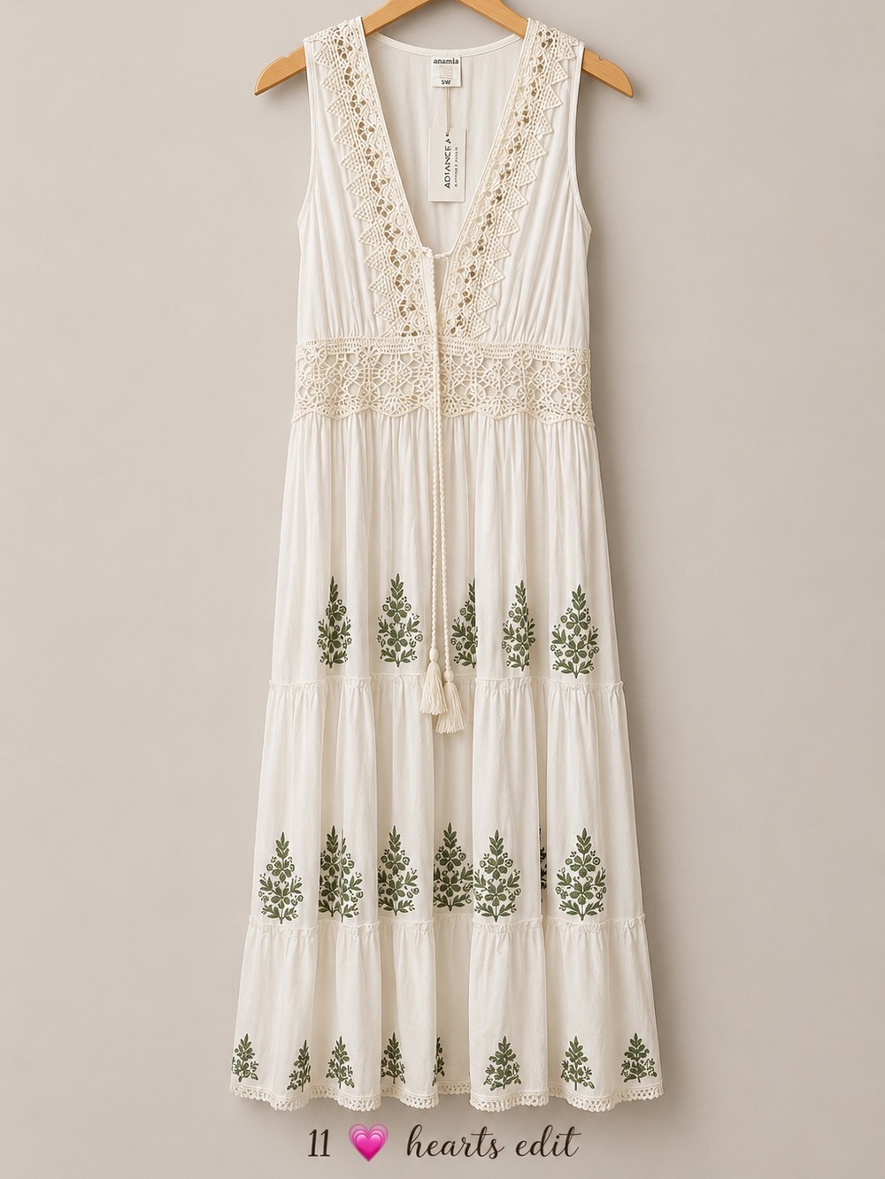Ananta White Embroidered Boho Midi Dress NWT S/M Rayon Tassel Resort Cottagecore